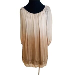 Prontomoda Giusy Italian Silk Dress Ombre Cream Lagen Sheer Soft‎ Fairy Sz M